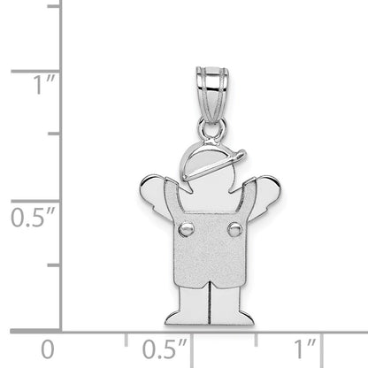 14k White Gold The Kids Small Boy in Overalls with Hat on Left Engravable Love Charm