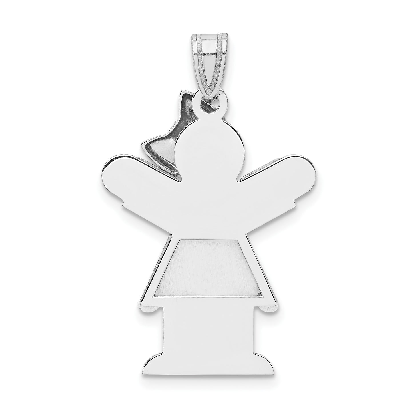 14k White Gold The Kids Medium Girl with Ruffles and Bow on Right Engravable Love Charm