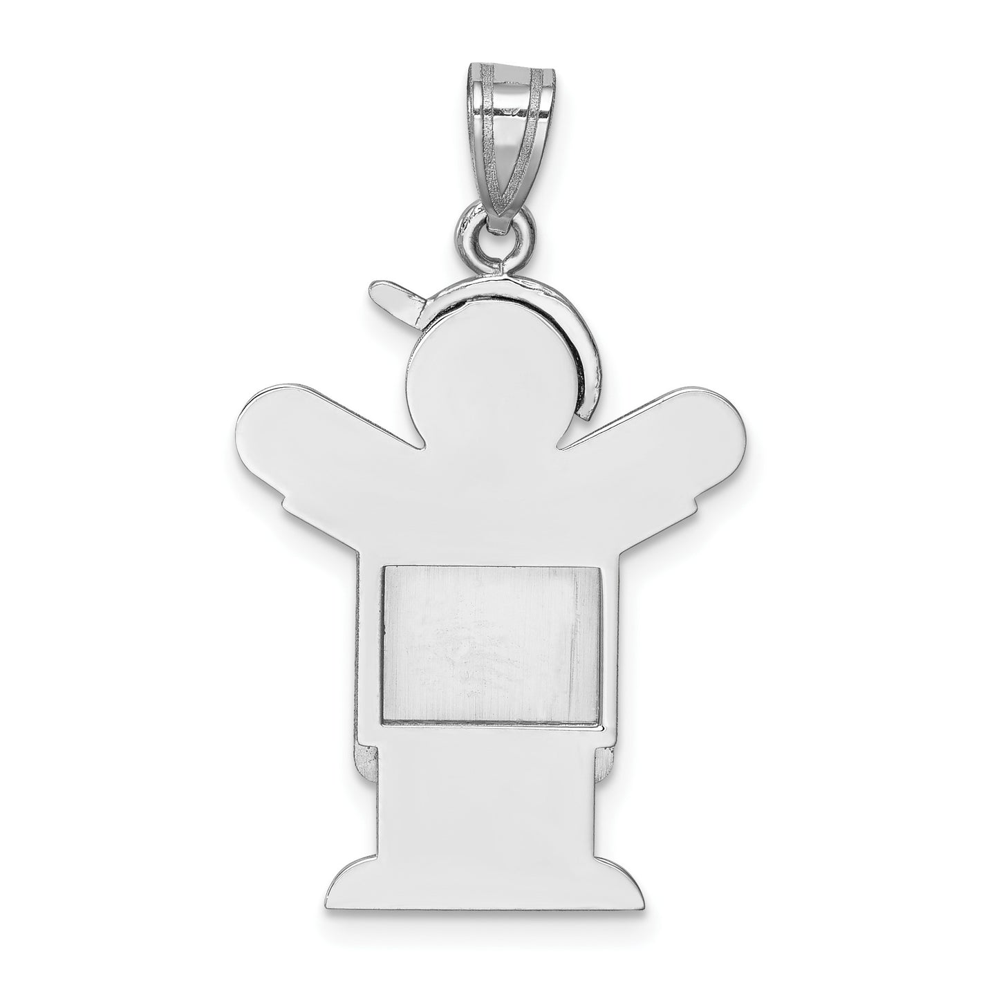 14k White Gold The Kids Medium Boy in Overalls with Hat on Left Engravable Love Charm