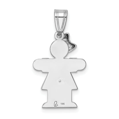 14k White Gold The Kids Small Girl with Bow on Left AA Diamond Hugs Charm