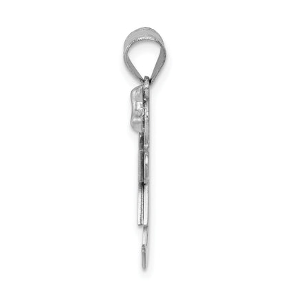 14k White Gold The Kids Small Girl with Bow on Right AA Diamond Kiss Charm