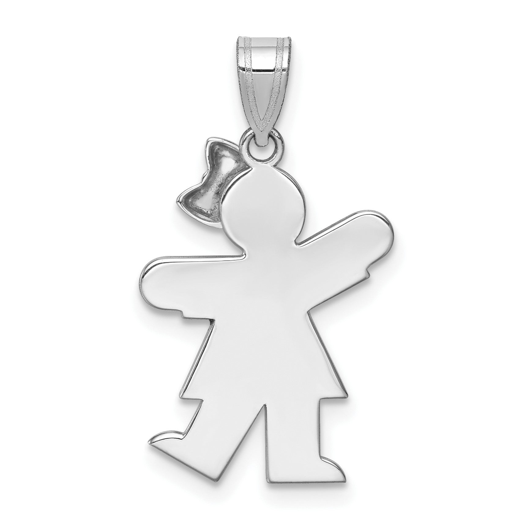 14k White Gold The Kids Small Girl with Bow on Right AA Diamond Kiss Charm