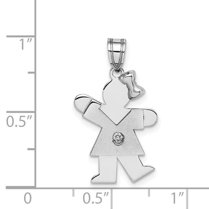 14k White Gold The Kids Small Girl with Bow on Right AA Diamond Kiss Charm