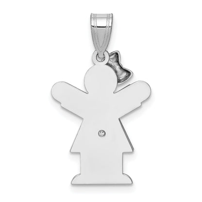 14k White Gold The Kids Small Girl with Bow on Left AA Diamond Love Charm