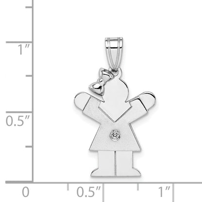 14k White Gold The Kids Small Girl with Bow on Left AA Diamond Love Charm