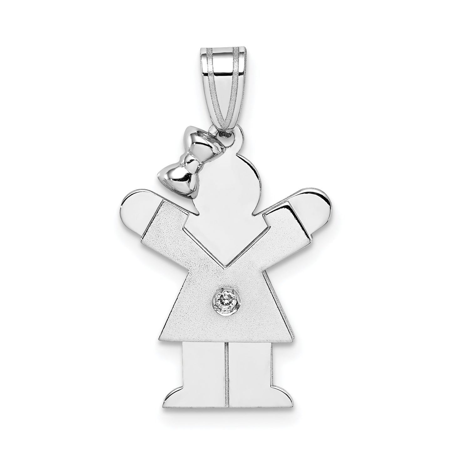 14k White Gold The Kids Small Girl with Bow on Left AA Diamond Love Charm