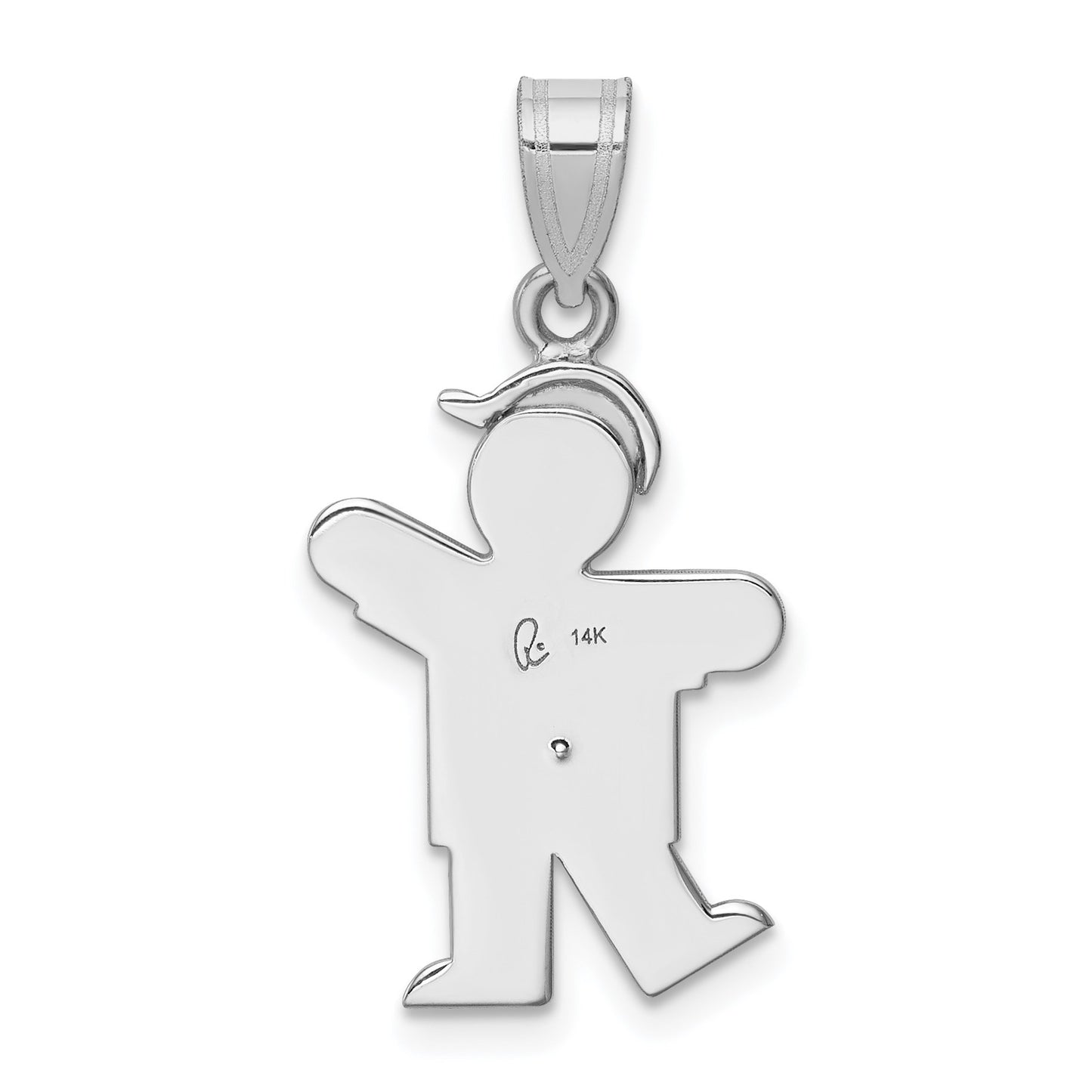 14k White Gold The Kids Small Boy with Hat on Left AA Diamond Kiss Charm