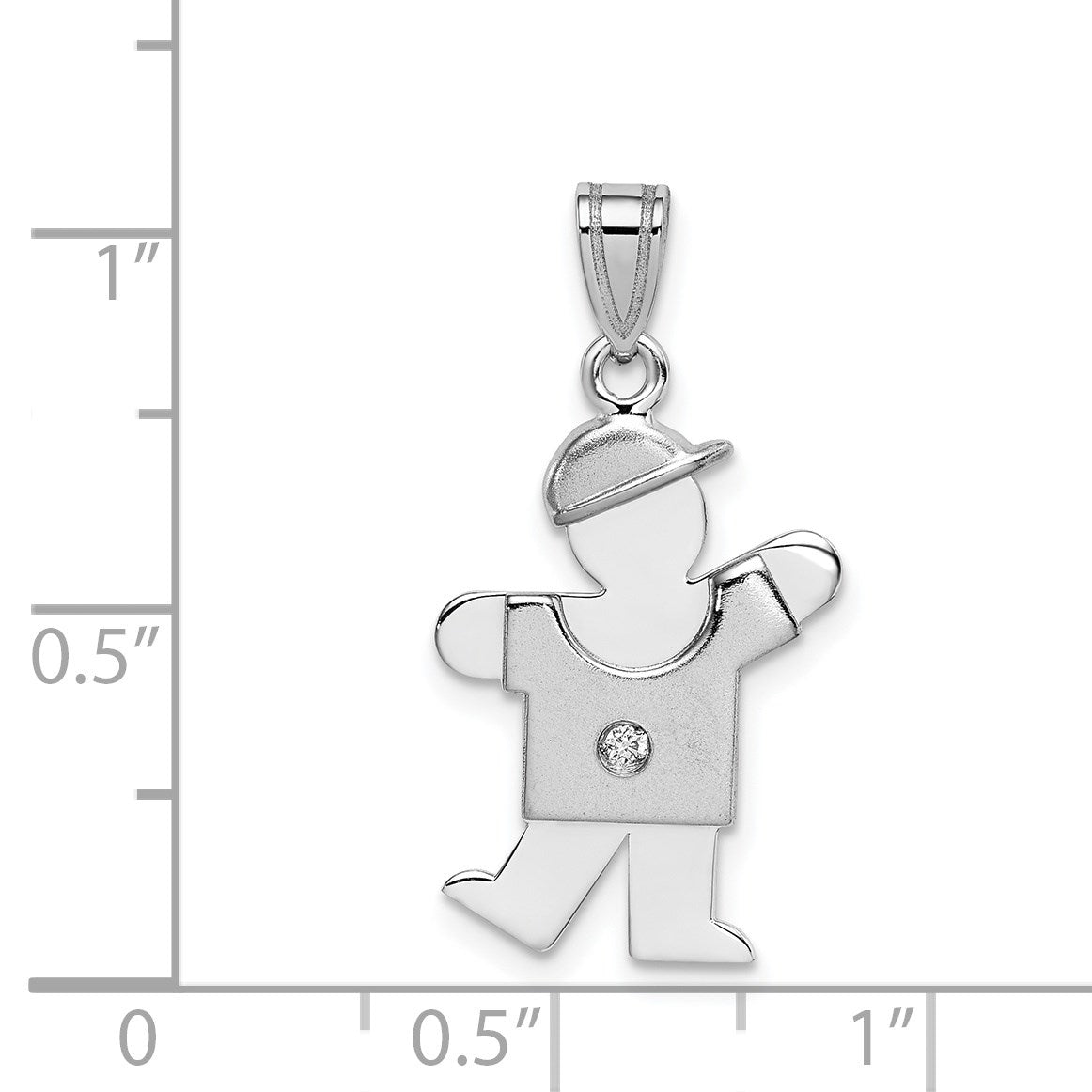 14k White Gold The Kids Small Boy with Hat on Left AA Diamond Kiss Charm