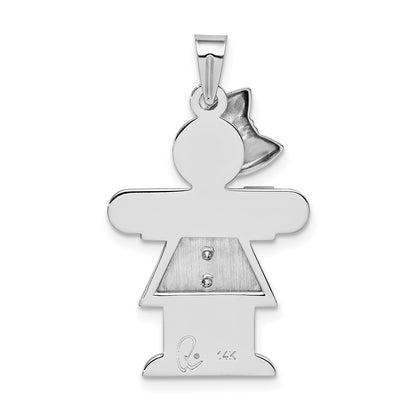 14k White Gold The Kids Medium Girl with Bow on Left AA Diamond Hugs Charm
