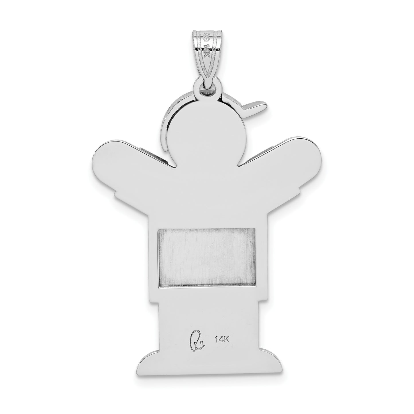 14k White Gold The Kids Medium Girl with Bow on Right AA Diamond Kiss Charm