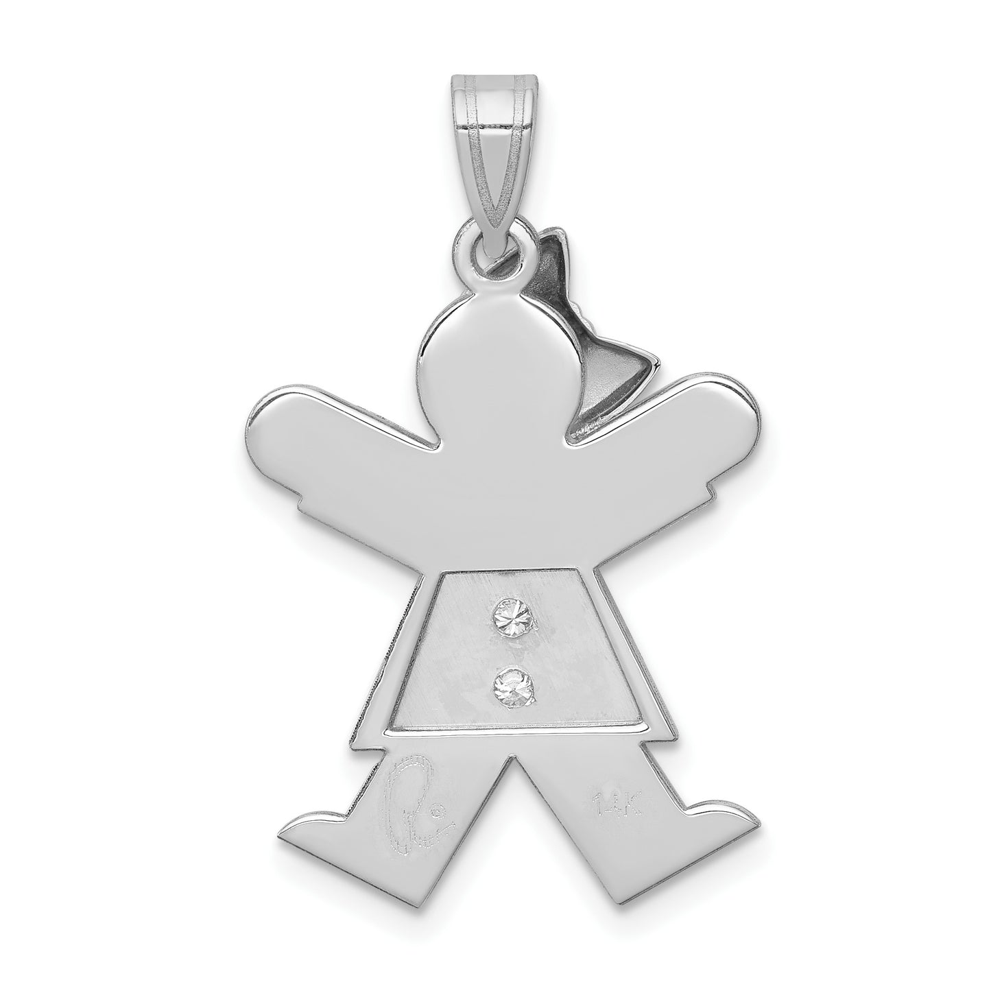 14k White Gold The Kids Medium Girl with Bow on Left AA Diamond Joy Charm