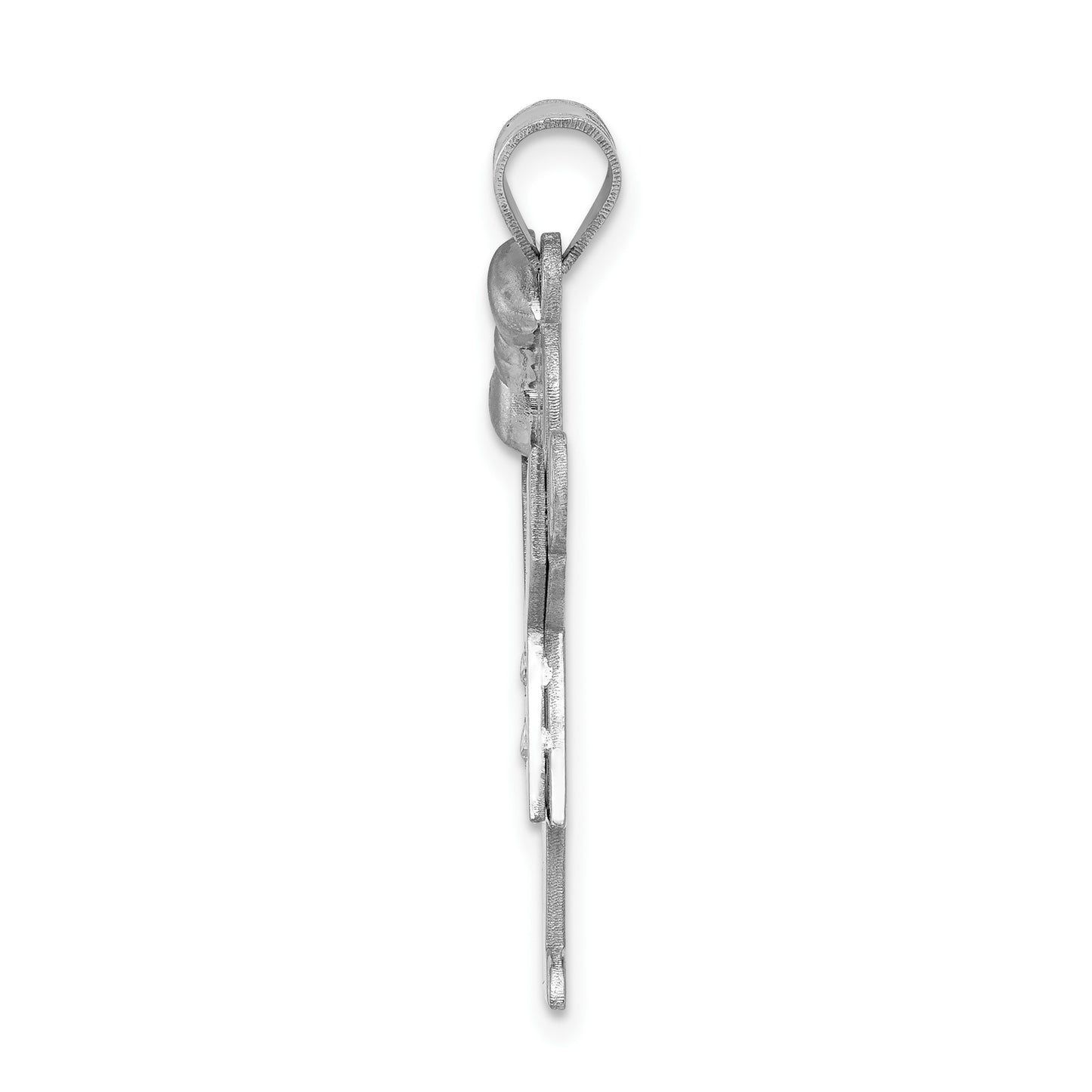 14k White Gold The Kids Medium Girl with Bow on Left AA Diamond Love Charm