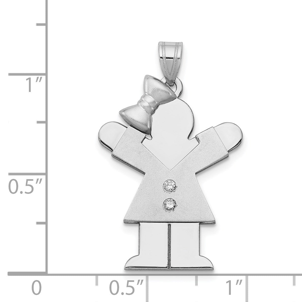 14k White Gold The Kids Medium Girl with Bow on Left AA Diamond Love Charm
