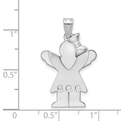 14k White Gold The Kids Medium Girl with Ruffles and Bow on Right AA Diamond Love Charm