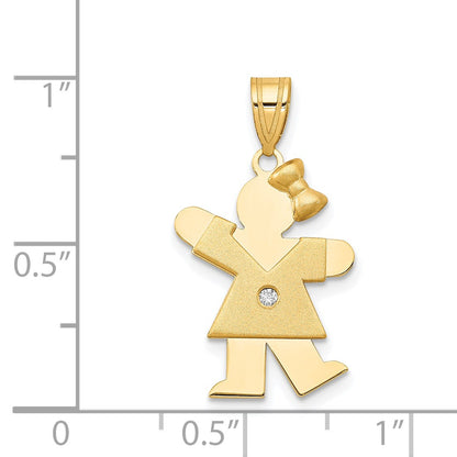 14k The Kids Small Girl with Bow on Right AAA Diamond Kiss Pendant