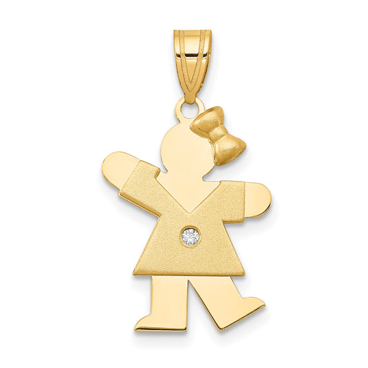 14k The Kids Small Girl with Bow on Right AAA Diamond Kiss Pendant