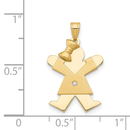 14k The Kids Small Girl with Bow on Left AA Diamond Joy Pendant