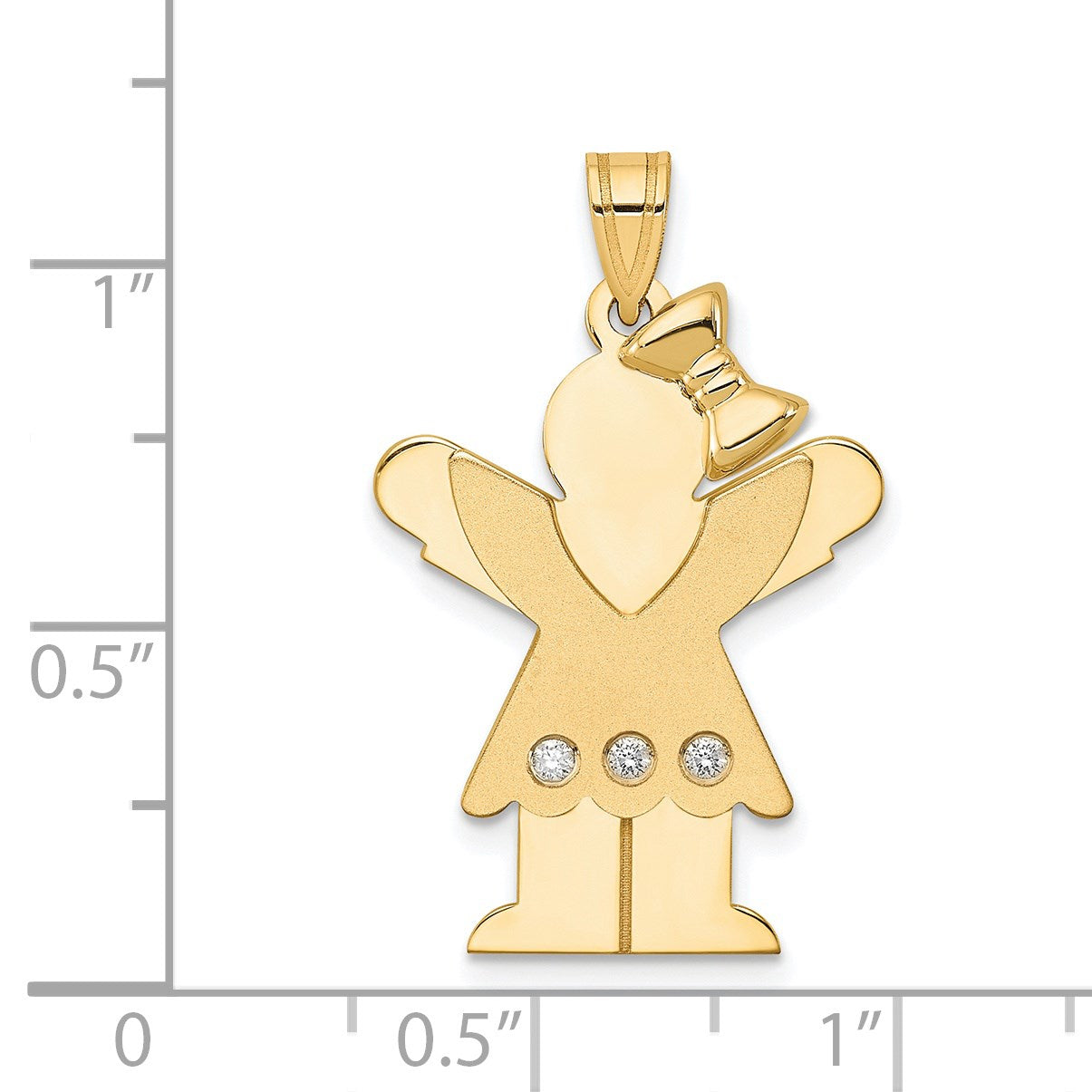 14k The Kids Medium Girl with Ruffles and Bow on Right AA Diamond Love Pendant