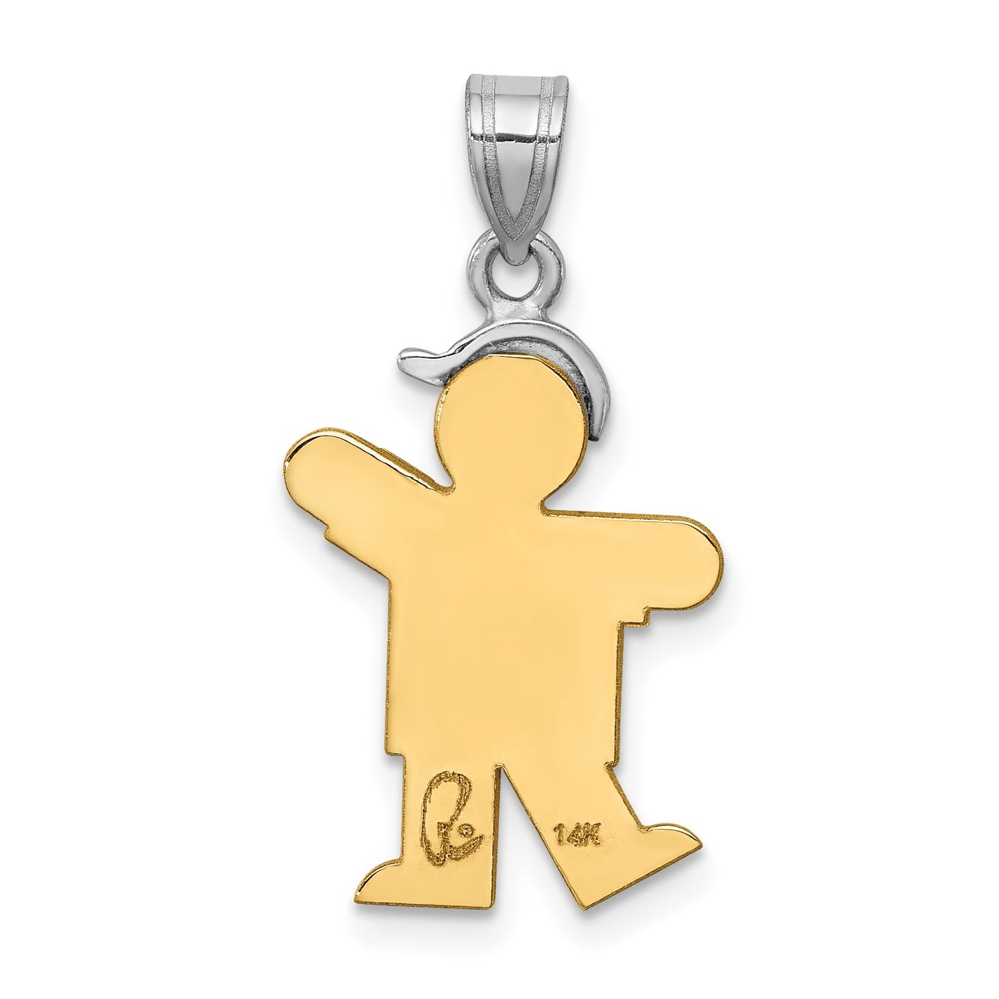 14k Two-tone The Kids Small Boy with Hat on Left AA Diamond Kiss Pendant