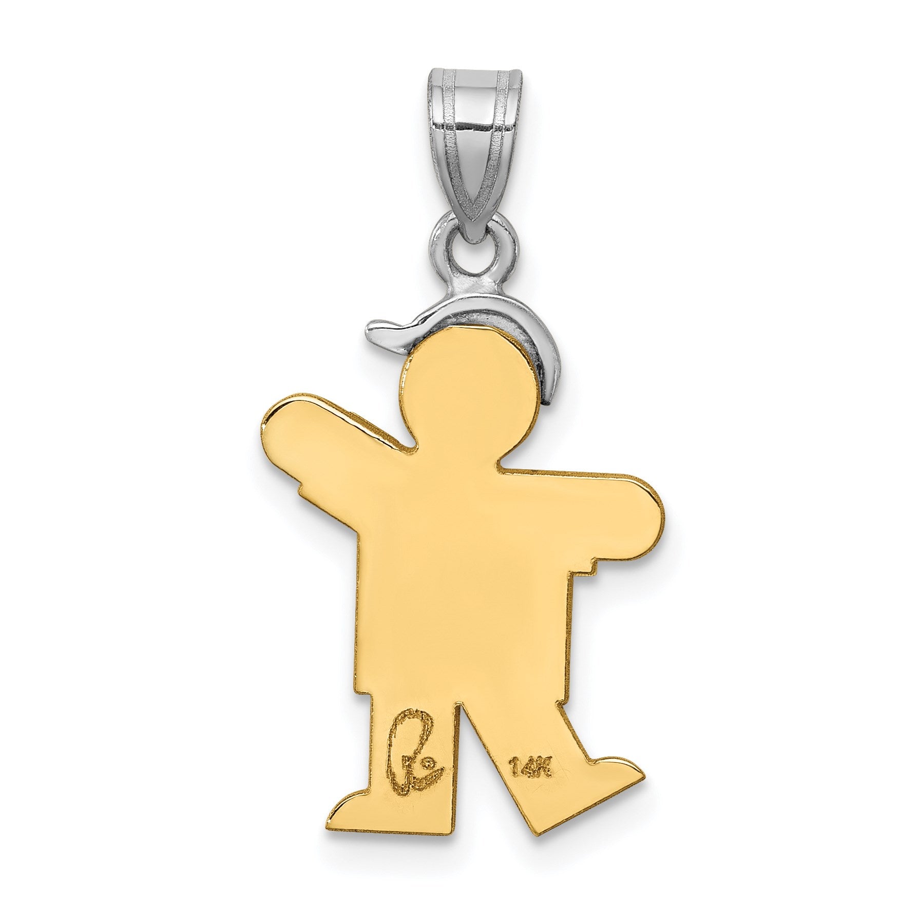 14k Two-tone The Kids Small Boy with Hat on Left AA Diamond Kiss Pendant
