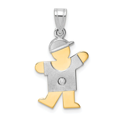 14k Two-tone The Kids Small Boy with Hat on Left AA Diamond Kiss Pendant