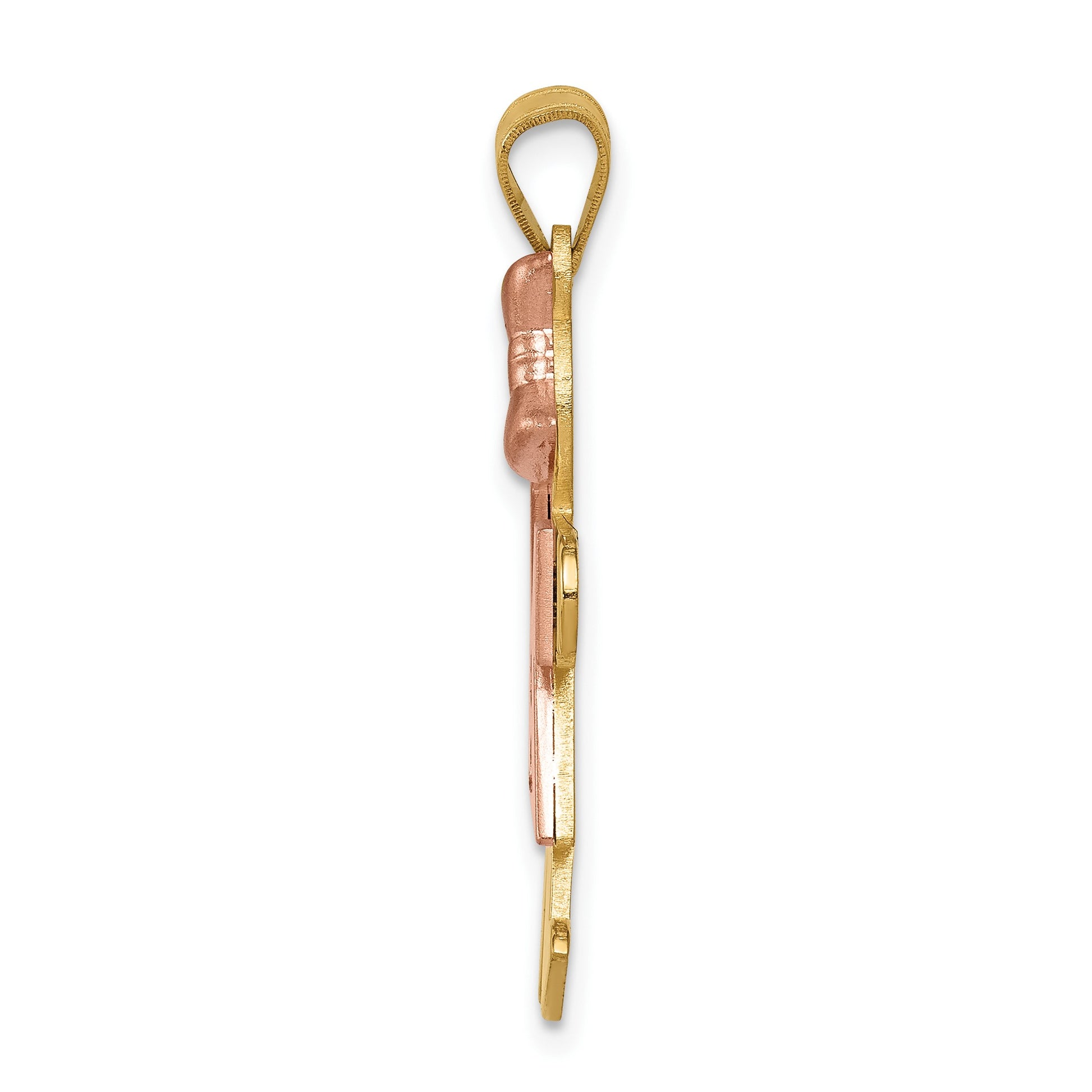 14k Two-tone The Kids Medium Girl with Bow on Right AA Diamond Kiss Pendant