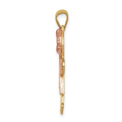 14k Two-tone The Kids Medium Girl with Bow on Right AA Diamond Kiss Pendant
