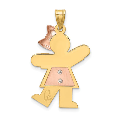 14k Two-tone The Kids Medium Girl with Bow on Right AA Diamond Kiss Pendant