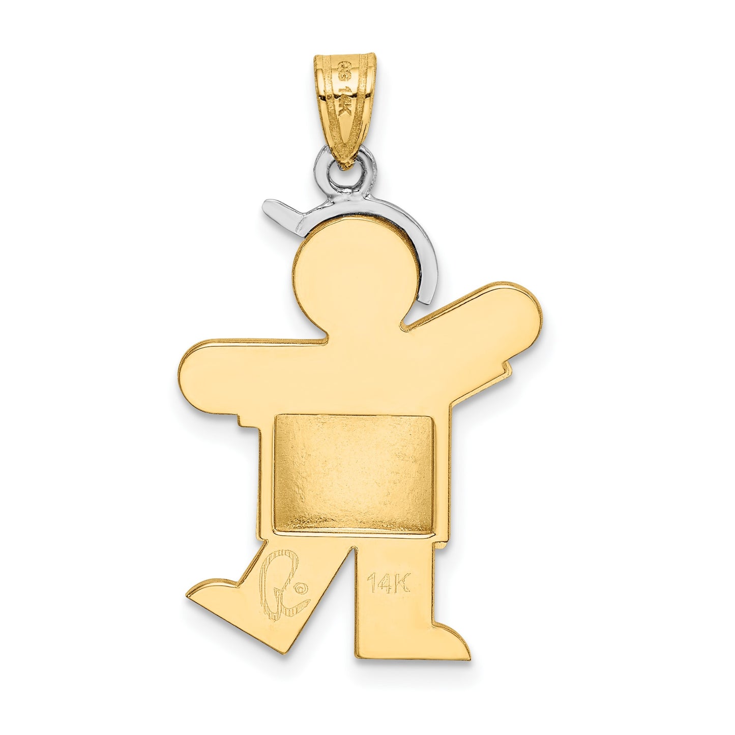 14k Two-tone The Kids Medium Puffed Boy with Hat on Left Engravable Kiss Charm