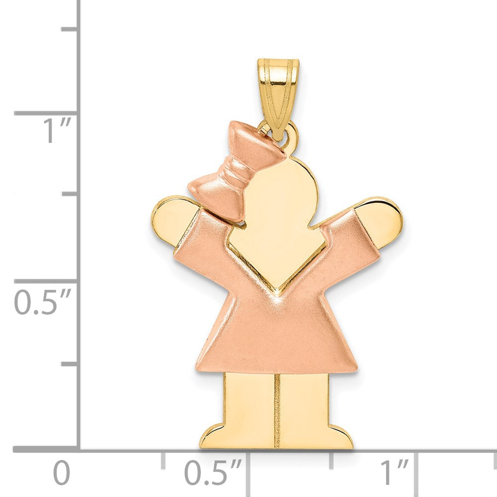 14k Two-Tone Puffed Girl with Bow on Left Engravable Charm