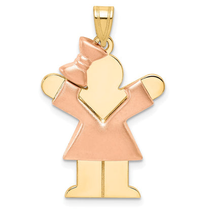 14k Two-Tone Puffed Girl with Bow on Left Engravable Charm