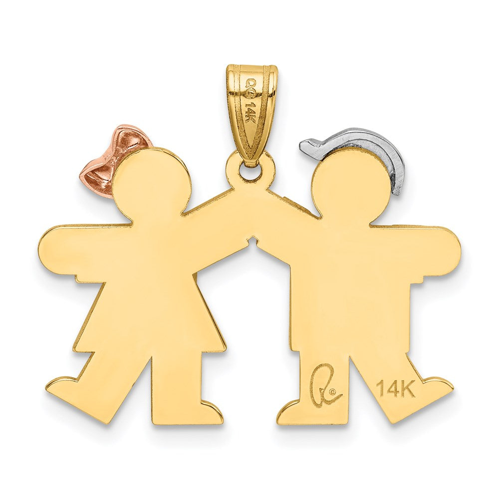 14k Tri-Color Small Boy on Left and Girl on Right Engravable Charm