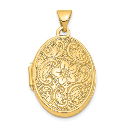 14k Floral Swirl Design 21mm Oval Locket