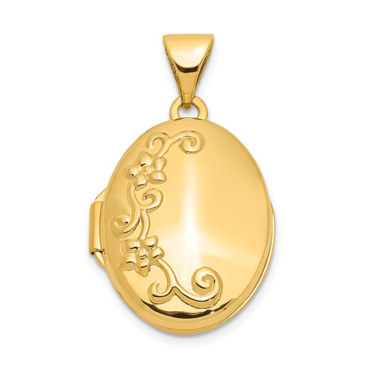 14k Floral 17mm Oval Locket