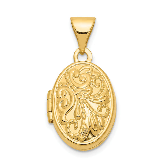 14k Beaded Scroll Design 13mm Oval Locket