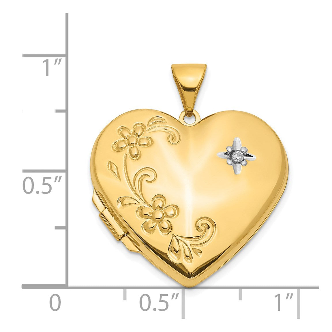 14k Diamond Floral  21mm Heart Family Locket Holds 4 Photos
