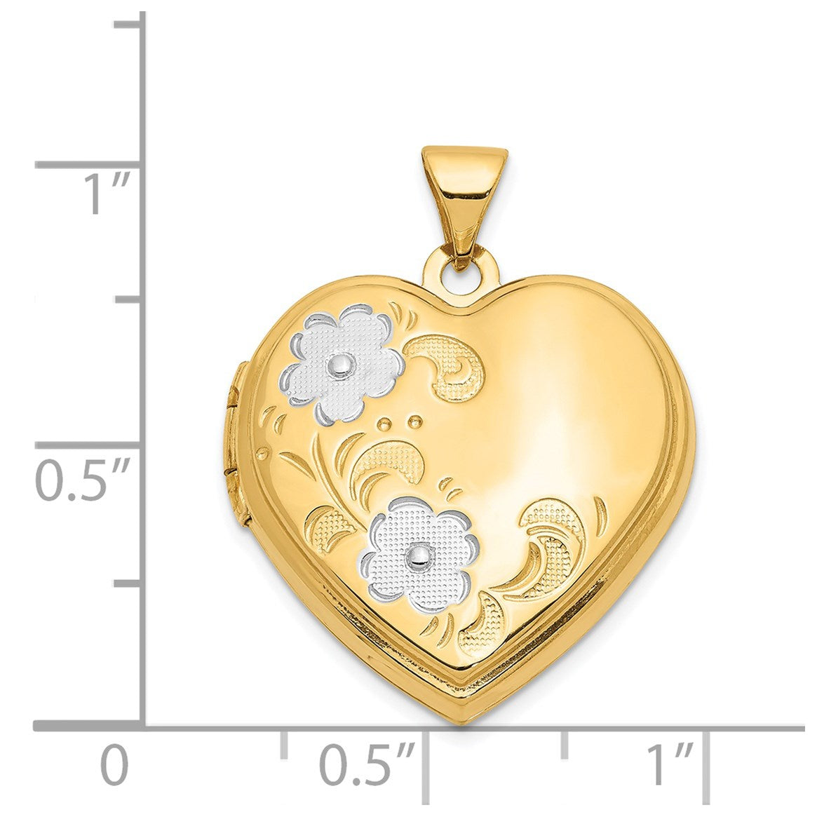 14k with White Rhodium Floral 21mm Heart Locket