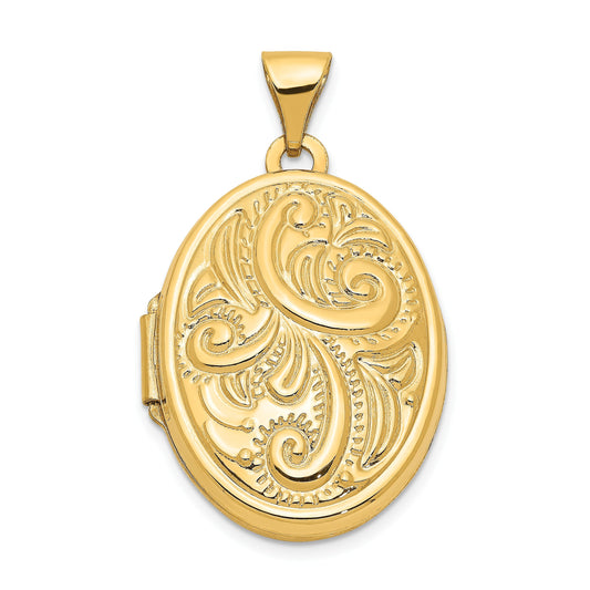 14k Domed Scroll Design 21mm Oval Locket