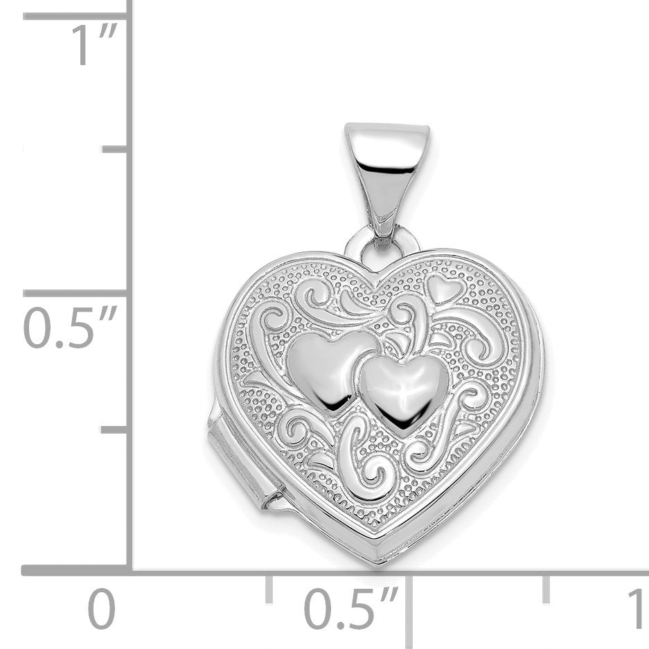 14k White Gold Two Hearts 15mm Heart Locket