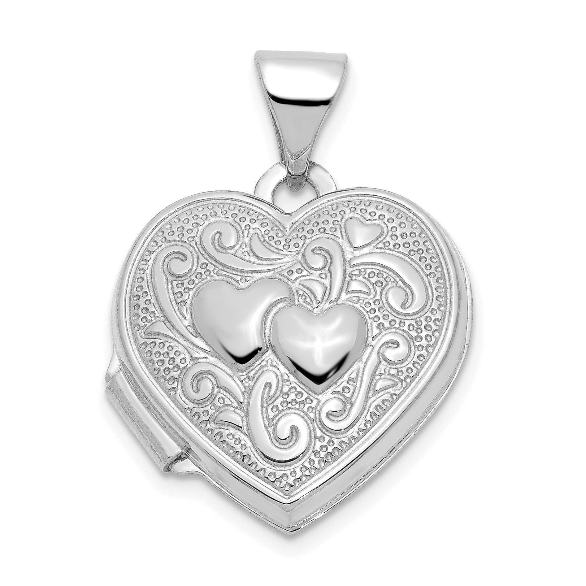 14k White Gold Two Hearts 15mm Heart Locket