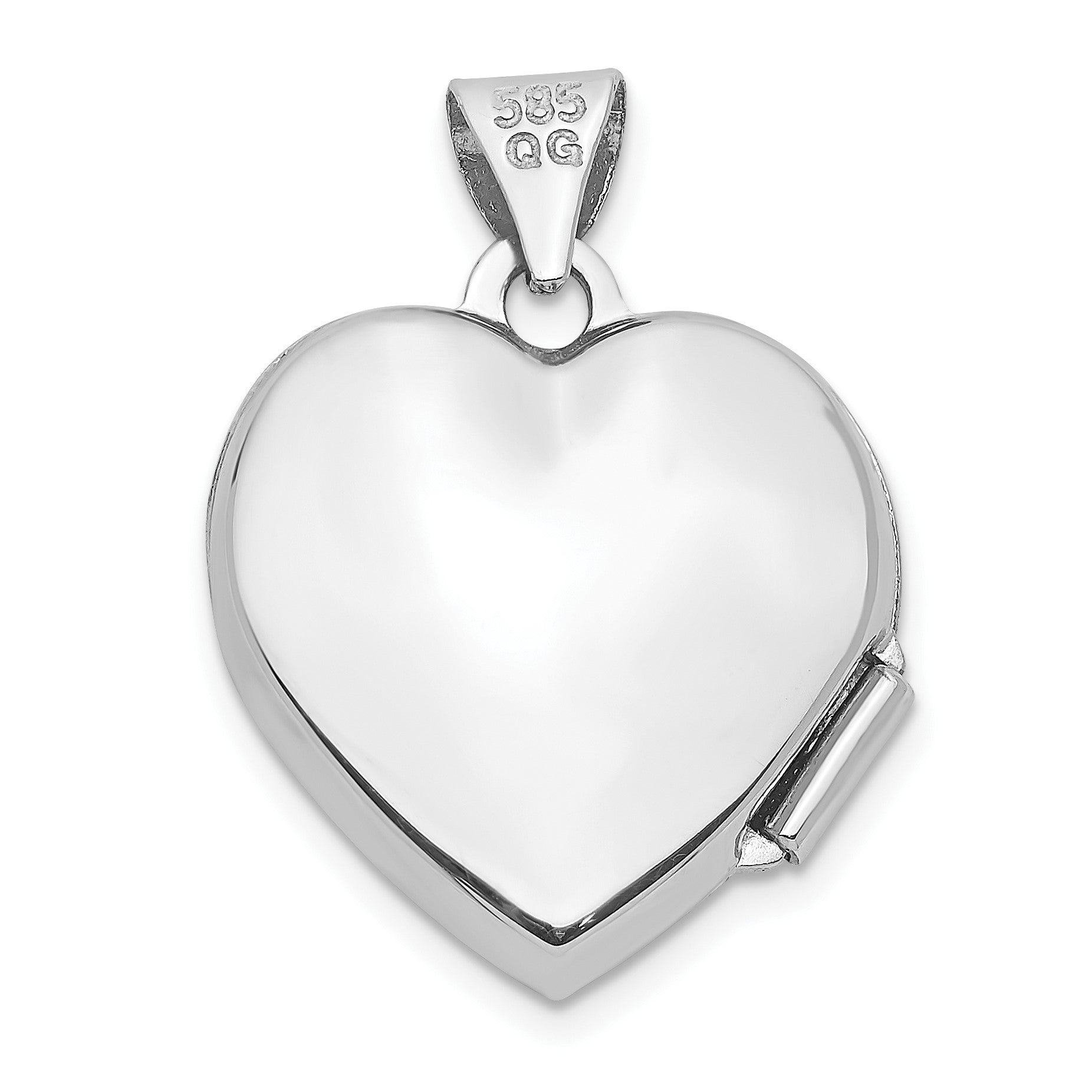14k White Gold Polished Scrolled 15mm Heart Locket
