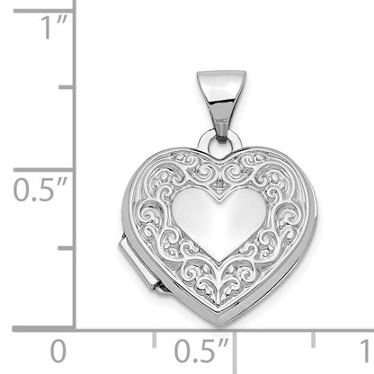 14k White Gold Polished Scrolled 15mm Heart Locket