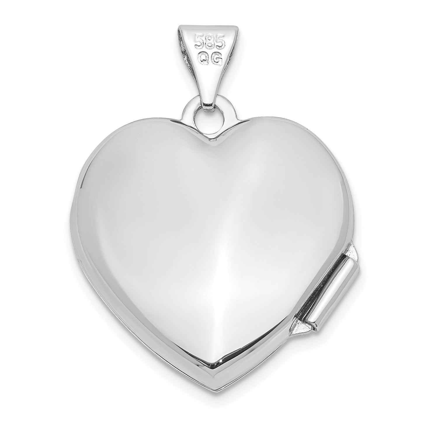 14k White Gold Polished Domed Plain 18mm Heart Locket