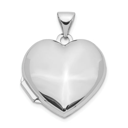 14k White Gold Polished Domed Plain 18mm Heart Locket