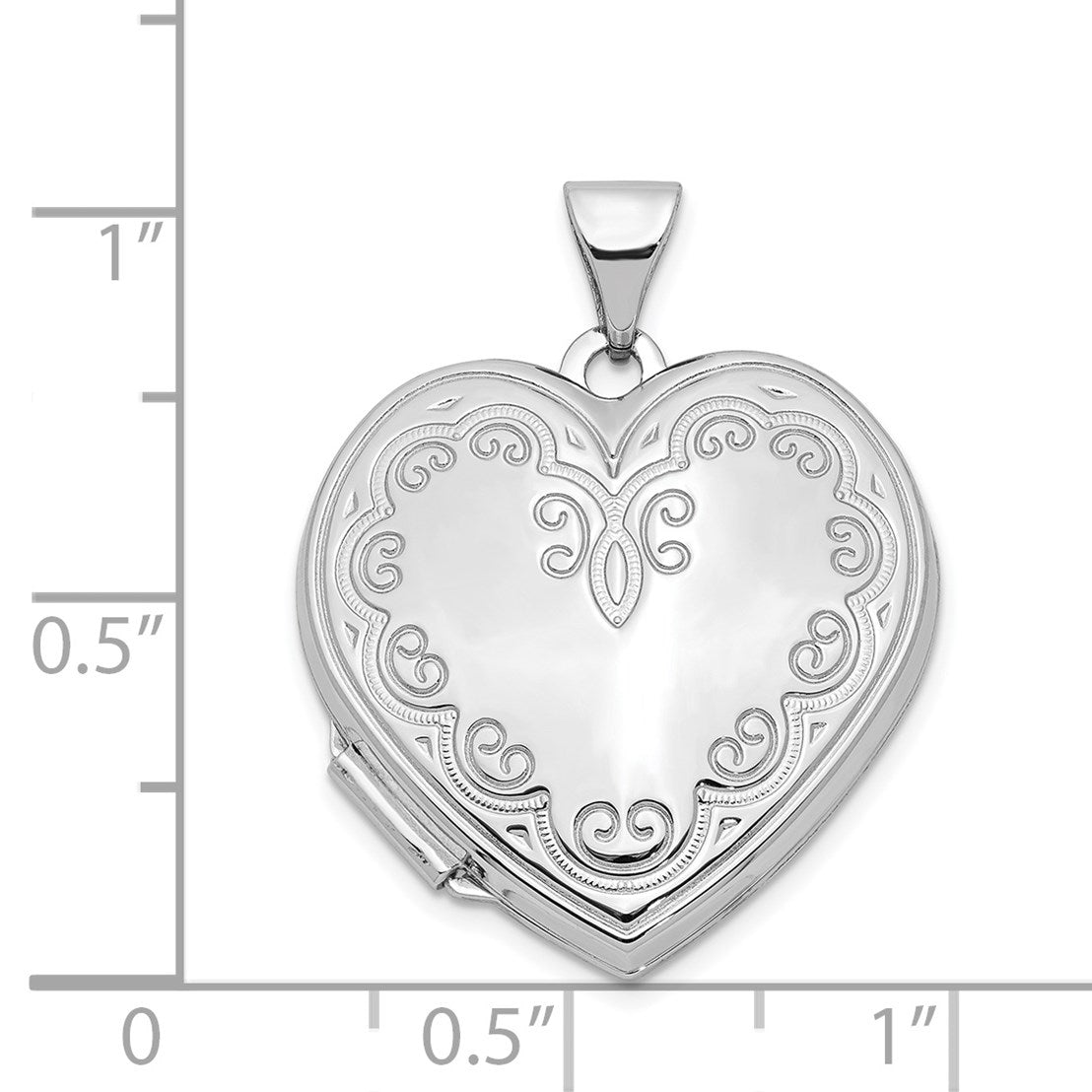 14k White Gold Scallop Design 21mm Heart Locket