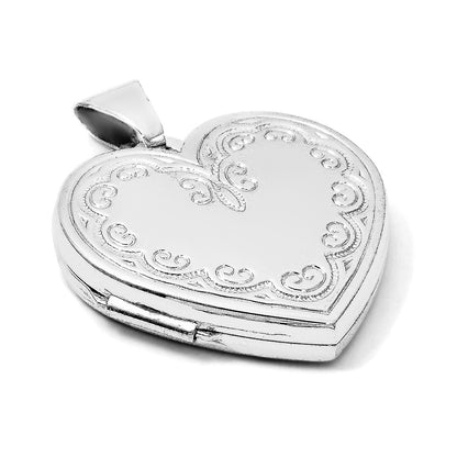 14k White Gold Scallop Design 21mm Heart Locket