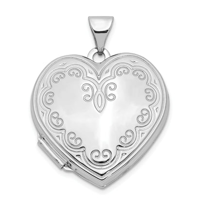 14k White Gold Scallop Design 21mm Heart Locket