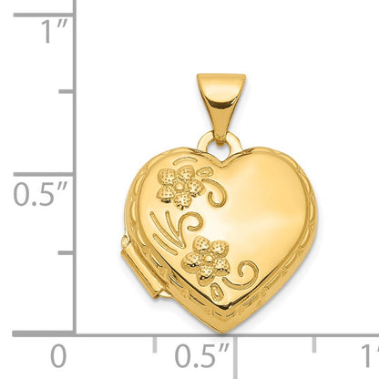 14k Polished Floral Reverses to LOVE YOU ALWAYS Script 15mm Heart Locket