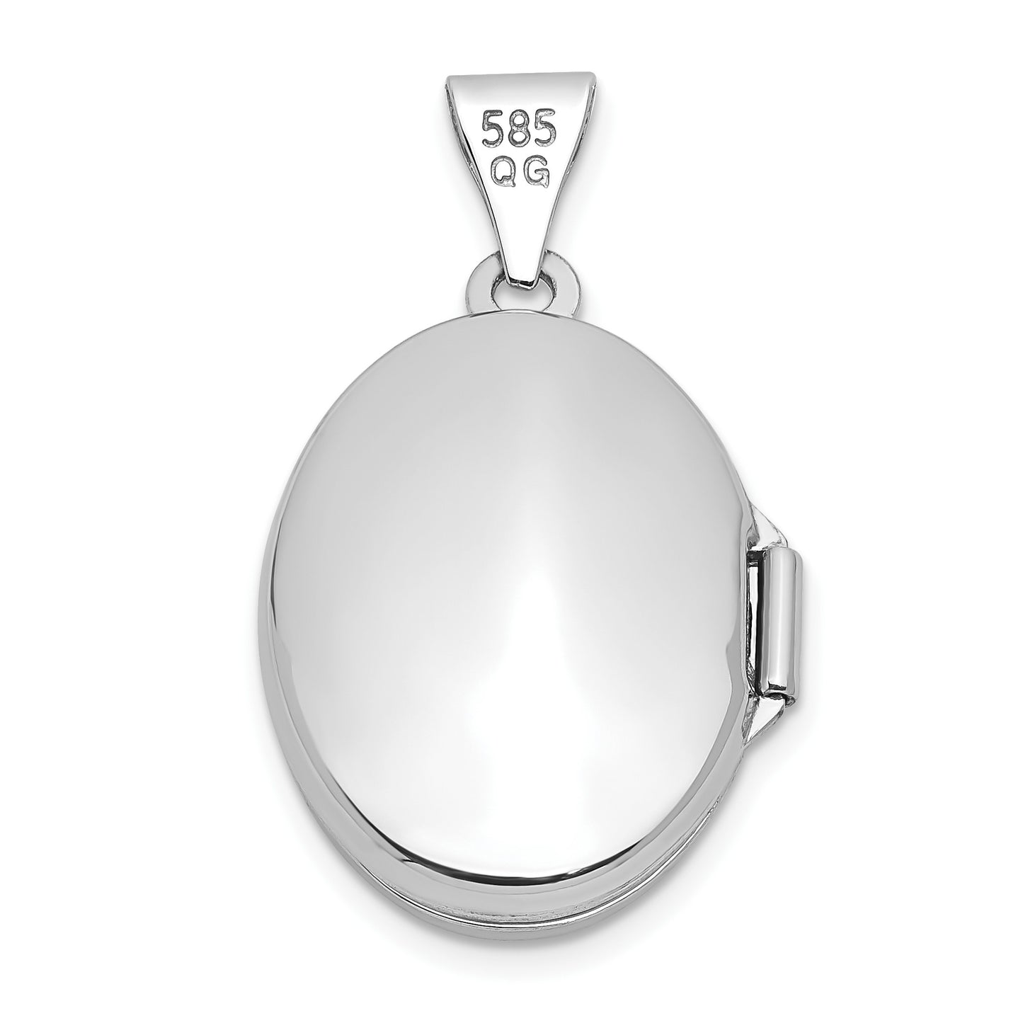 14k White Gold Polished Plain 17mm  Oval Locket