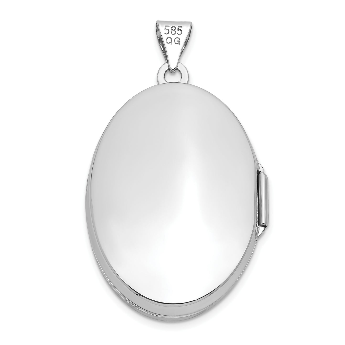 14k White Gold Polished Domed Plain 26mm Oval Locket